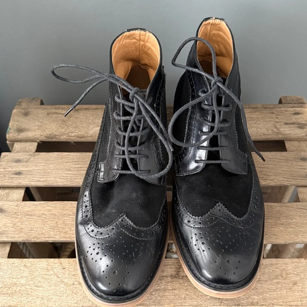 La Milano Mens Black Suede & Leather Oxford Dress Boots Size 9.5‎ A23